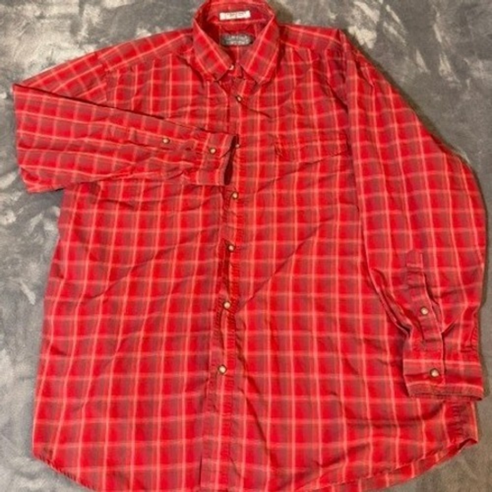 Orvis Trout Bum Shirt Long Sleeve Mens Size XL Red Plaid Pearl Snap Western